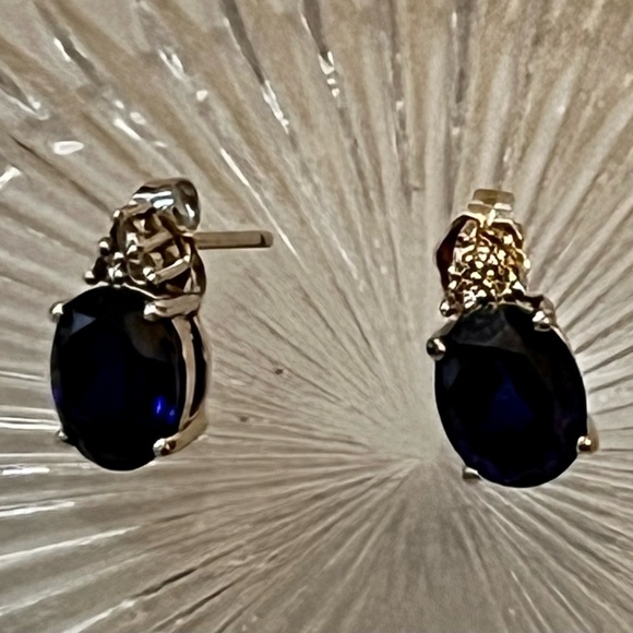 Elegant Sterling Silver with Blue Sapphire and Diamond like Gem Earrings Shining - Picture 9 of 17